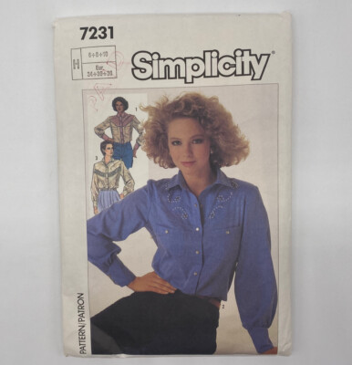 Vintage Simplicity Sewing Pattern 7231 Womens Shirt Size 6 8 10 Uncut