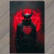 Art Print Black Armored Warrior Hellfire Star Symbol Red Glow Fantasy Evil