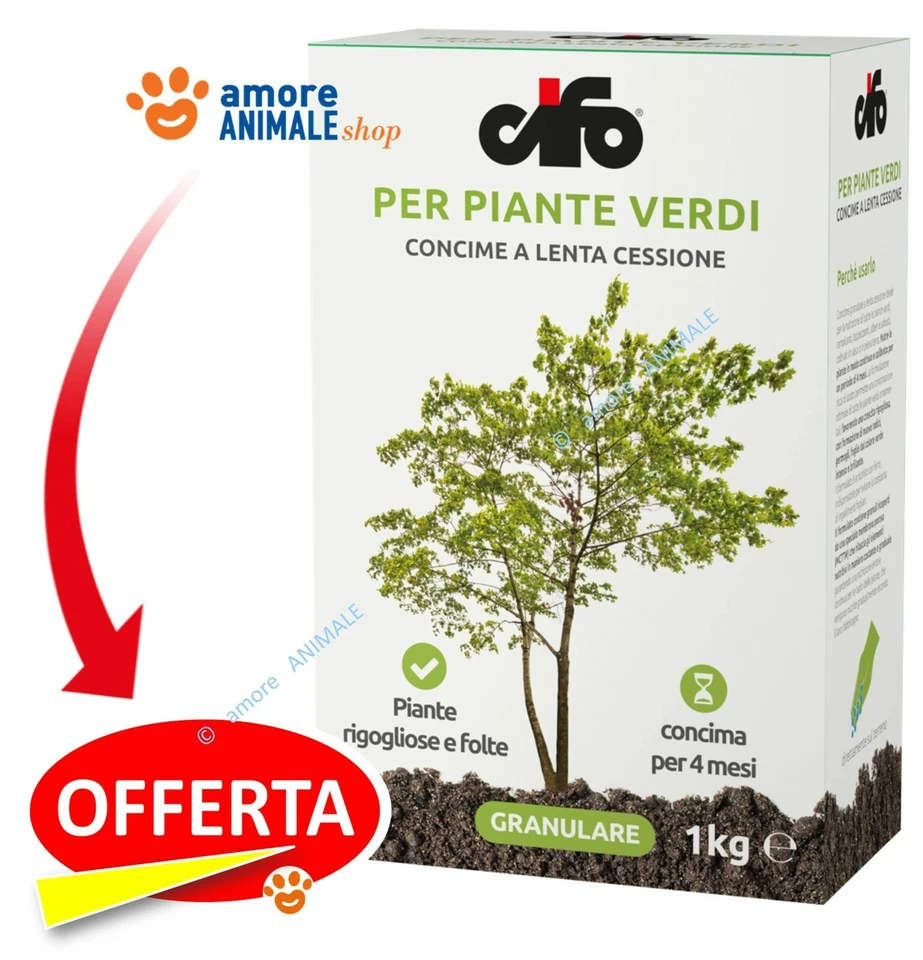 Cifo CONCIME Granulare a LENTA CESSIONE per PIANTE VERDI 1 kg - fino a 4 mesi