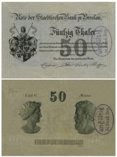 50 talarów, nieważny, banknot Banku Miejskiego zu Breslau, 1863, reprodukcja