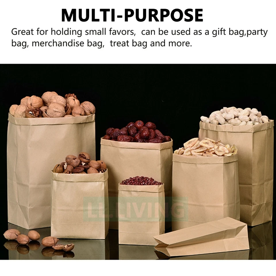 Brown Kraft Paper Bags Take Away Food Lolly Grocery Buffet Craft Gift Market Bag - image 4 of 4