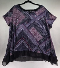 Simply Vera Vera Wang Blouse Womens 1X Purple High Low Sheer Trim Lightweight