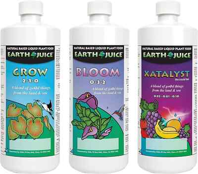 Earth Juice - Grow, Bloom & Xatalyst- 1 Quart of each Plant Nutrient Starter Kit