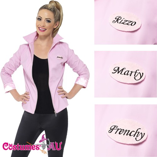 Deluxe 1950s Grease Pink Lady Jacket Ladies Badges 50s Costume Frenchie
