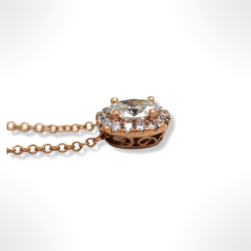 14K Rose Gold Lab Created Oval Floating Diamond Cluster Pendant Necklace - Picture 4 of 8