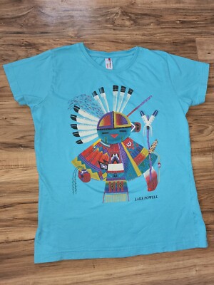 Lake Powell Graphic Desert Sunset Blue T Shirt Aztec Navajo Womens Size Medium M