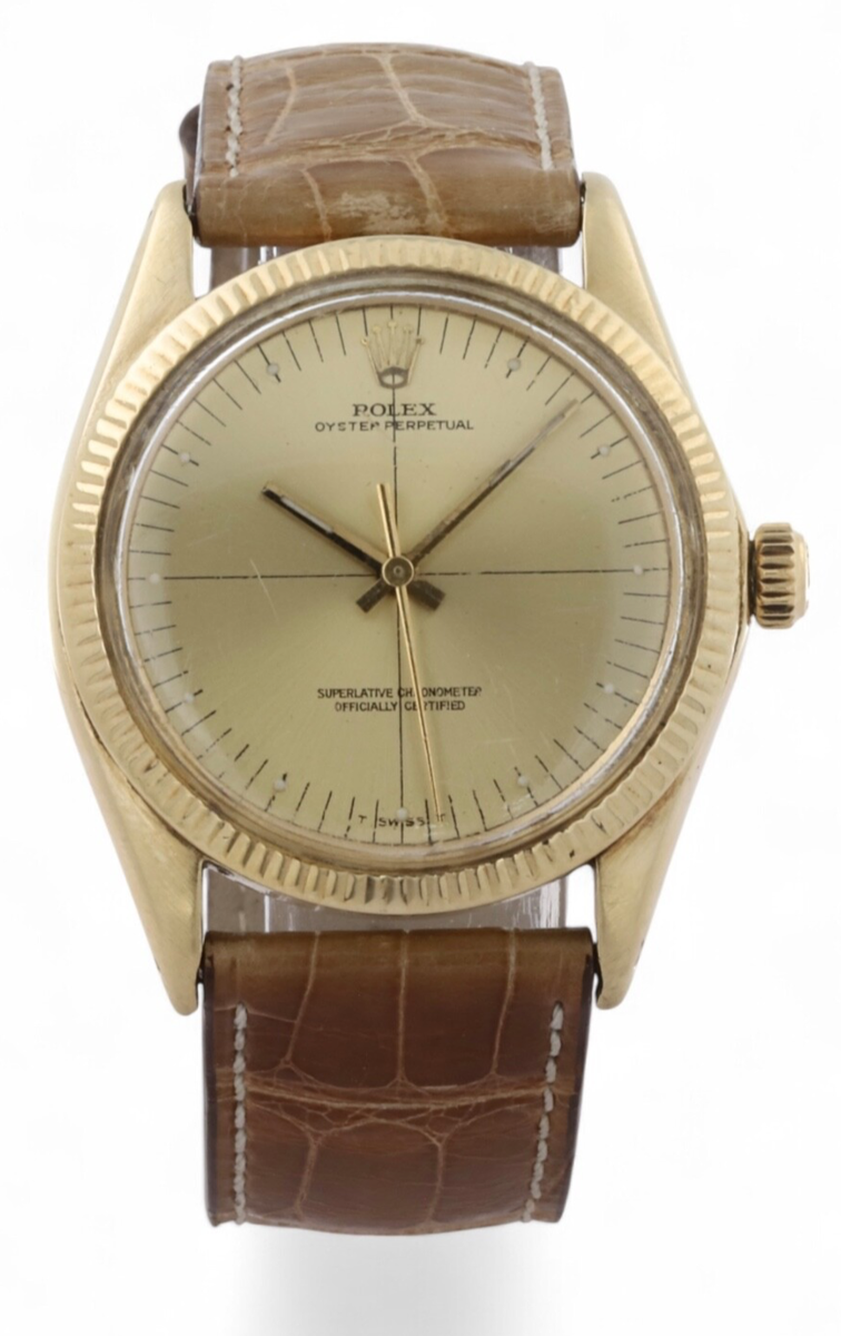 Vintage ROLEX Oyster Perpetual 1503 Zephyr Dial Solid 14ct Yellow Gold  34mm