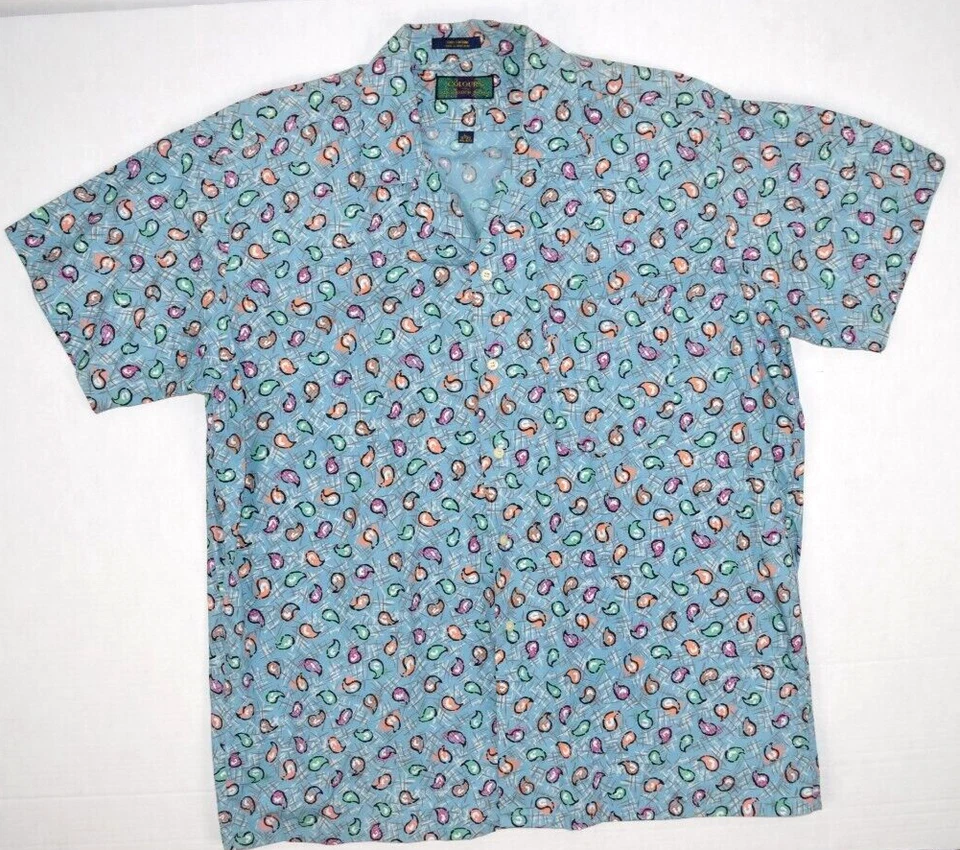 Camisa Mod Vintage Talla L Años 80 Colores Alexander Julian Paisley Pintura Blobs Nueva Sin Etiquetas Foto 2 de 4