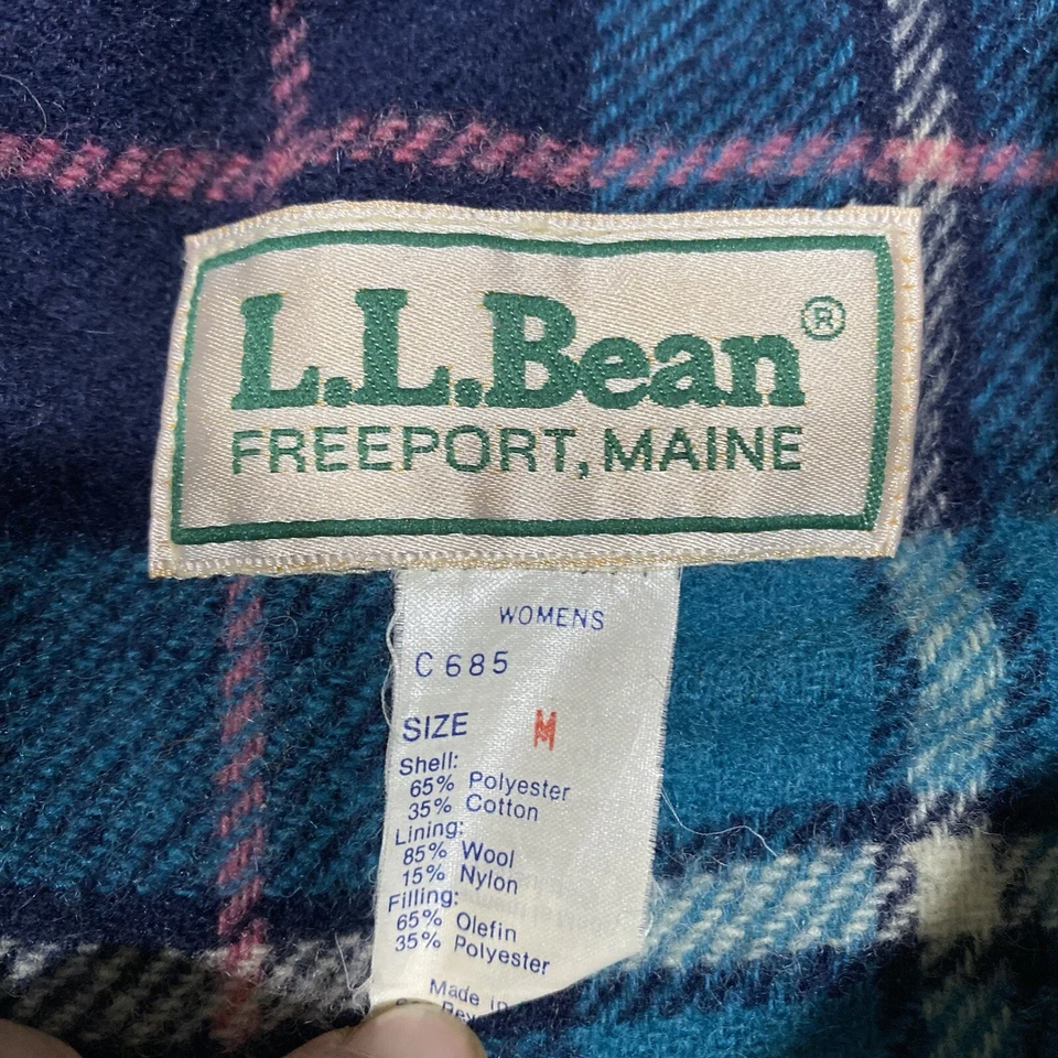 Винтажный LL Bean пальто бирюзовый синий женщин M парка карманы шерсти клетку с подкладкой куртка - Изображение 2 из 4