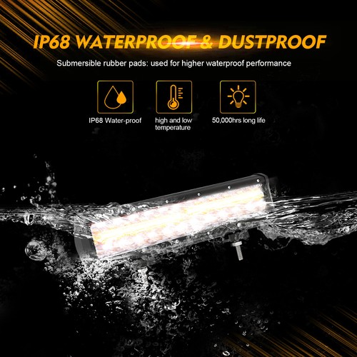 AUXBEAM 12"inch LED Work Light Bar Driving Offroad UTV Amber/White Strobe Lamp - Picture 5 of 12
