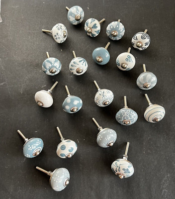 20 PC knobs of Grey White  Ceramic Knobs by theCarnatico