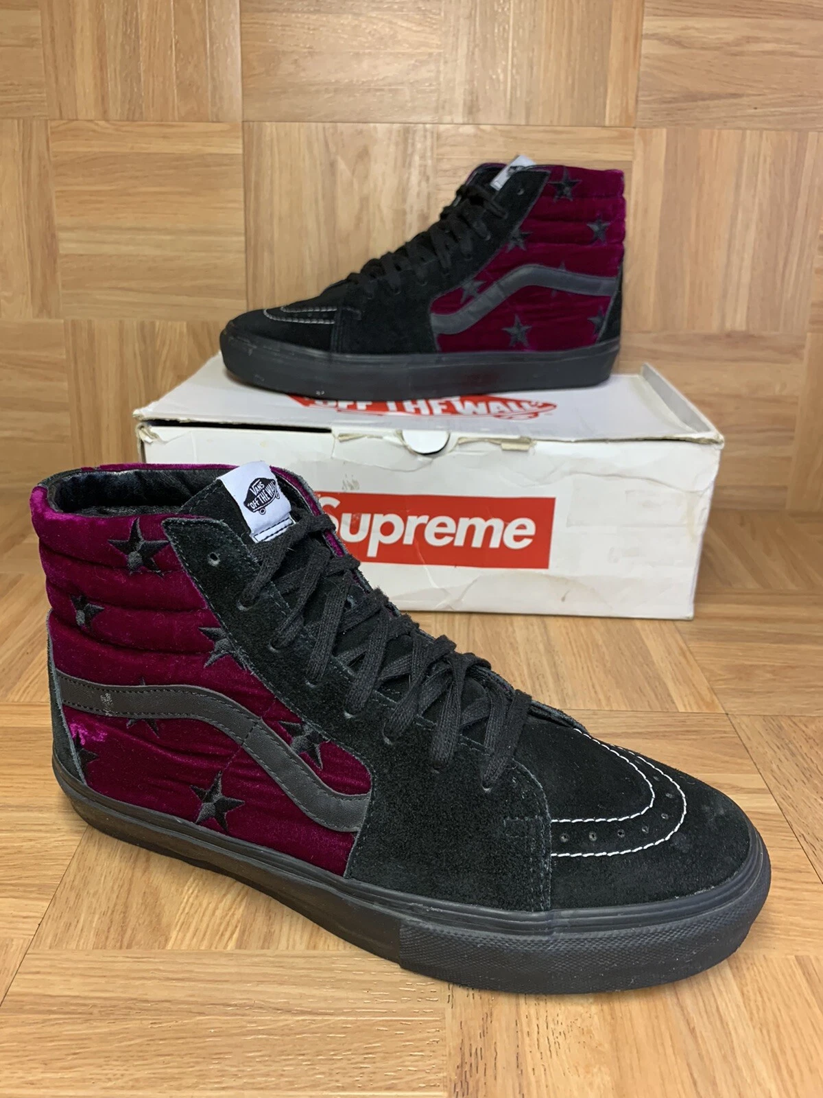 RARE ? VANS x SUPREME Sk8 Hi PRO velours violet taille 10 baskets pour hommes LE Hi