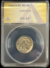 Scarce 1930 S Indian Head Buffalo Nickel Certified ANACS MS65 Gem BU Mint State