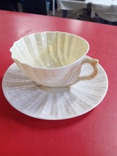 Rare Beleek Cream Neptune Cup And Saucer