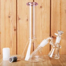 10" Glass Beaker Bong Ash Catcher Purple Smoking Tobacco Pipe 14MM Bowl Screen