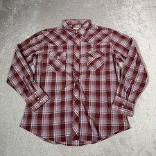 Wrangler Western Shirt Mens XL Red Plaid Snap Front Pearl Long Sleeve Cowboy