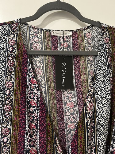 R. Vivimos Wrap Maxi Dress Sz L Purple Floral Long Bell Slvs Boho Ruffle Hem NWT - Picture 8 of 15