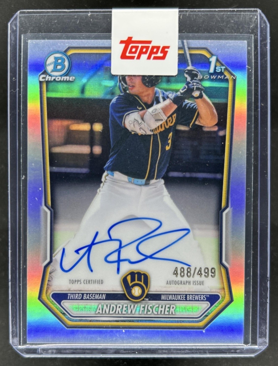 2026 Bowman Andrew Fischer Chrome Auto Refractor 1st Prospect #/499 Brewers