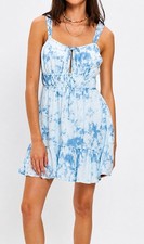 American Eagle Blue Tie Dye Tie Front Mini Dress, Medium 
