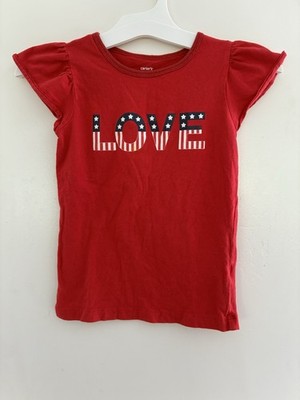 Carter's Kid Girl Patriotic Glitter Love Cotton Flutter Short Sleeve Shirt Red 4