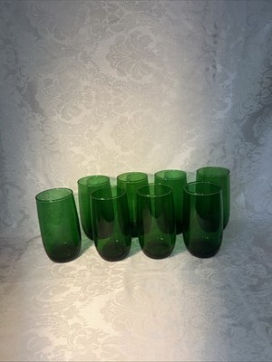 ANCHOR HOCKING ROLY POLY FOREST GREEN GLASS 5'' TUMBLERS SET OF 8