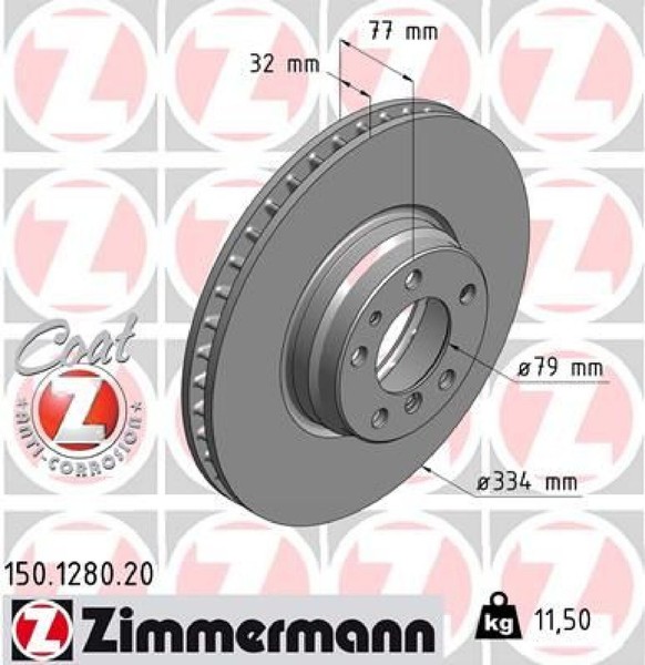 2X Bremsscheibe Zimmermann 150.1280.20 2 Bremsscheiben Vorderachse Vorne-image