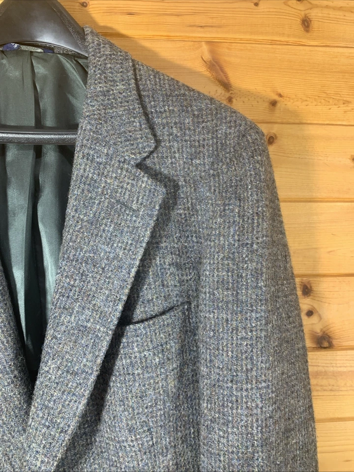 Blazer masculino Cricketeer 42R azul cinza Harris tweed 100% lã 2 botões - Imagem 3 de 4