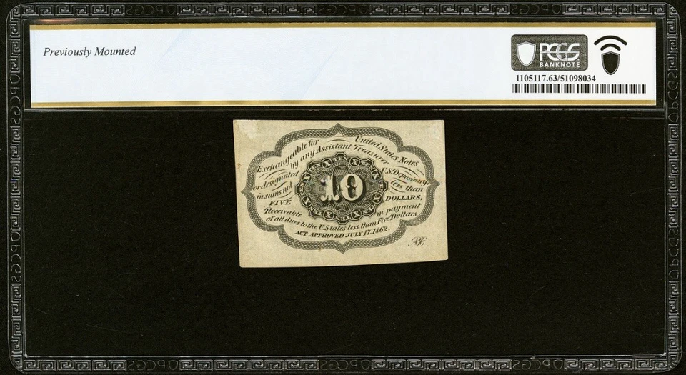 PCGS ChUNC 63. FR# 1242 Fractional 1862 Union Currency 10c Civil War FIRST Issue - Image 2 of 4