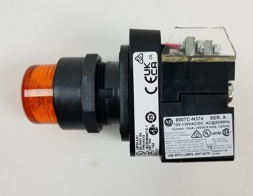 Allen-Bradley 800H-QRTH2A Pilot Light Push to Test Amber Lens Button 30mm NEW - Picture 3 of 10