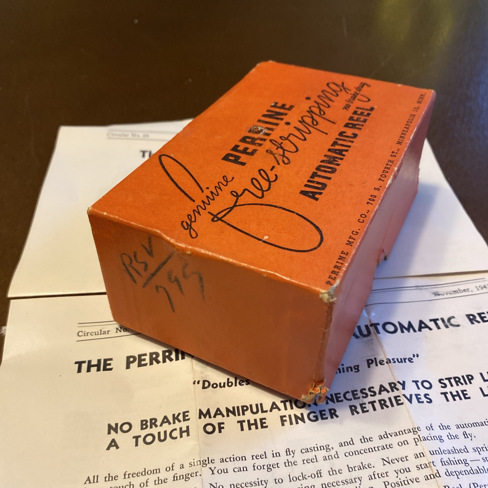 BOX ONLY VTG Perrine Mfg. Co. Free Stripping No. 80 Automatic Fly Fishing Reel