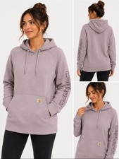Carhartt Rain Defender Women  s Mauve Hoodie Medium Relaxed Fit Sleeve Logo