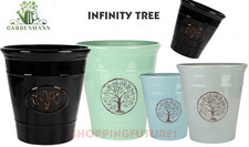 INFINIT Plastic Olive-Grey Planter 31cm Round Outdoor 15L Gloss Garden Plant Pot