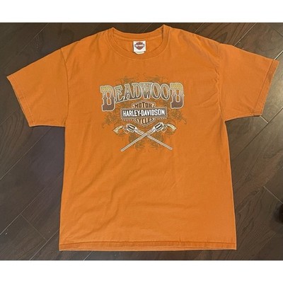 Harley-Davidson Tee  Mens Lg Orange Deadwood South Dakota Graphic 2011 Wild Bill