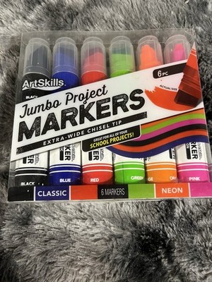 ArtSkills Jumbo Project Markers Extra-Wide Chisel Tip, 6 Pack, Multicolor