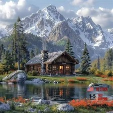 SHICERNHJ Diamond Art Kits for Adults,Mountain Scene Cabin Diamond SH143
