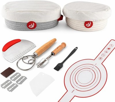 Banneton Bread Proofing Basket Set Sourdough Bread Baking Supplies W/ 2 Pack