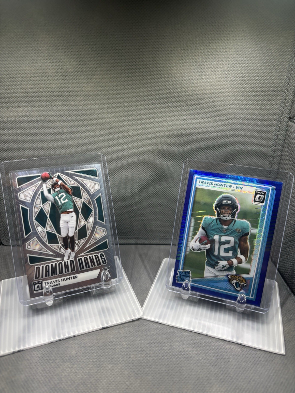 2025 Optic Panini Travis Hunter Diamond Hands #1 & Rated Rookie Blue Prizm #201