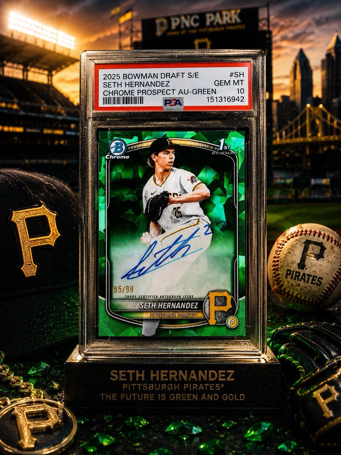 2025 Bowman Draft Sapphire SETH HERNANDEZ Green Sapphire Auto /99 PSA 10