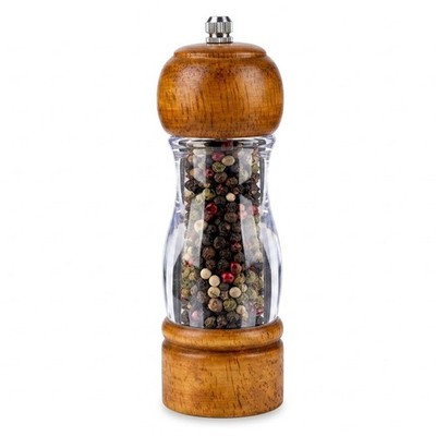 6.3 inch Wood Pepper Grinder, Acrylic Salt Mill with Ceramic Core