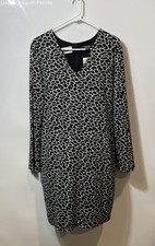 Karen Kane Womens Black And White Abstract V-Neck Long Sleeve Shift Dress Size L
