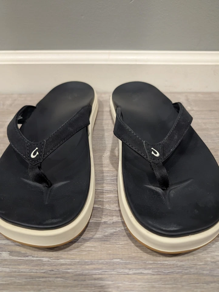 Sandalias Olukai Nu'a Pi'o para mujer talla 10 chanclas de goma con agarre negro 20445 verano Foto 3 de 4