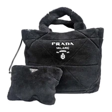 Prada Mouton Tote Bag 1BG427 Mouton Black with Pouch Dust Bag #KN446