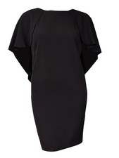 Calvin Klein Women's V-Back Batwing-Capelet Dress (6P, Black)