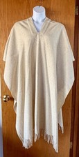 Mexican Ivory Wool Serape Blanket Shawl Poncho With Fringe
