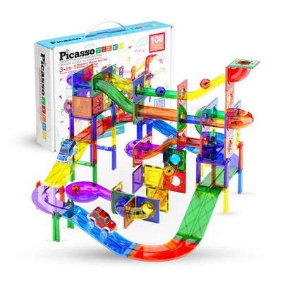 Marble Run 108 Pcs 3-in-1 Magnetic Tiles Race Track STEM PicassoTiles PTG108
