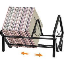 Adjustable Vinyl Record Storage Rack Black Carbon Steel Expandable 13-22.4 Inch