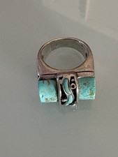 Women  s Silver And Turquoise Ring Size 7 Thick Sterling Band 15 Grams