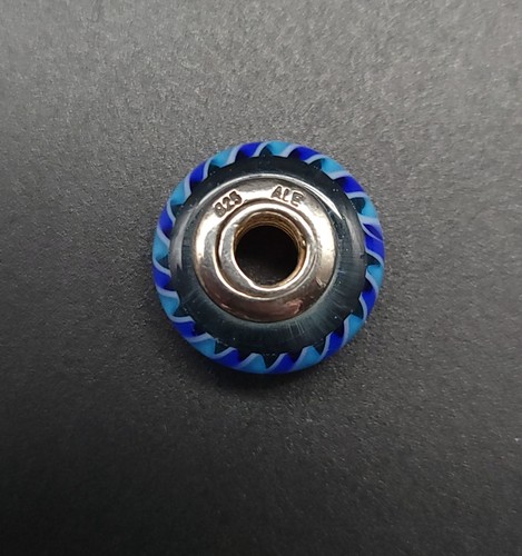 Pandora Teal Blue Stripes Murano Glass Sterling Silver Charm 790611 - Used - Picture 2 of 3