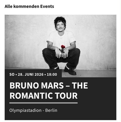 Bruno Mars The Romantic Tour Konzertticket 28. Juni 2026 Olympiastadion Berlin