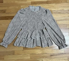 SHEIN Polka Dot Smocked Ruffle Long Sleeve Blouse Size XL